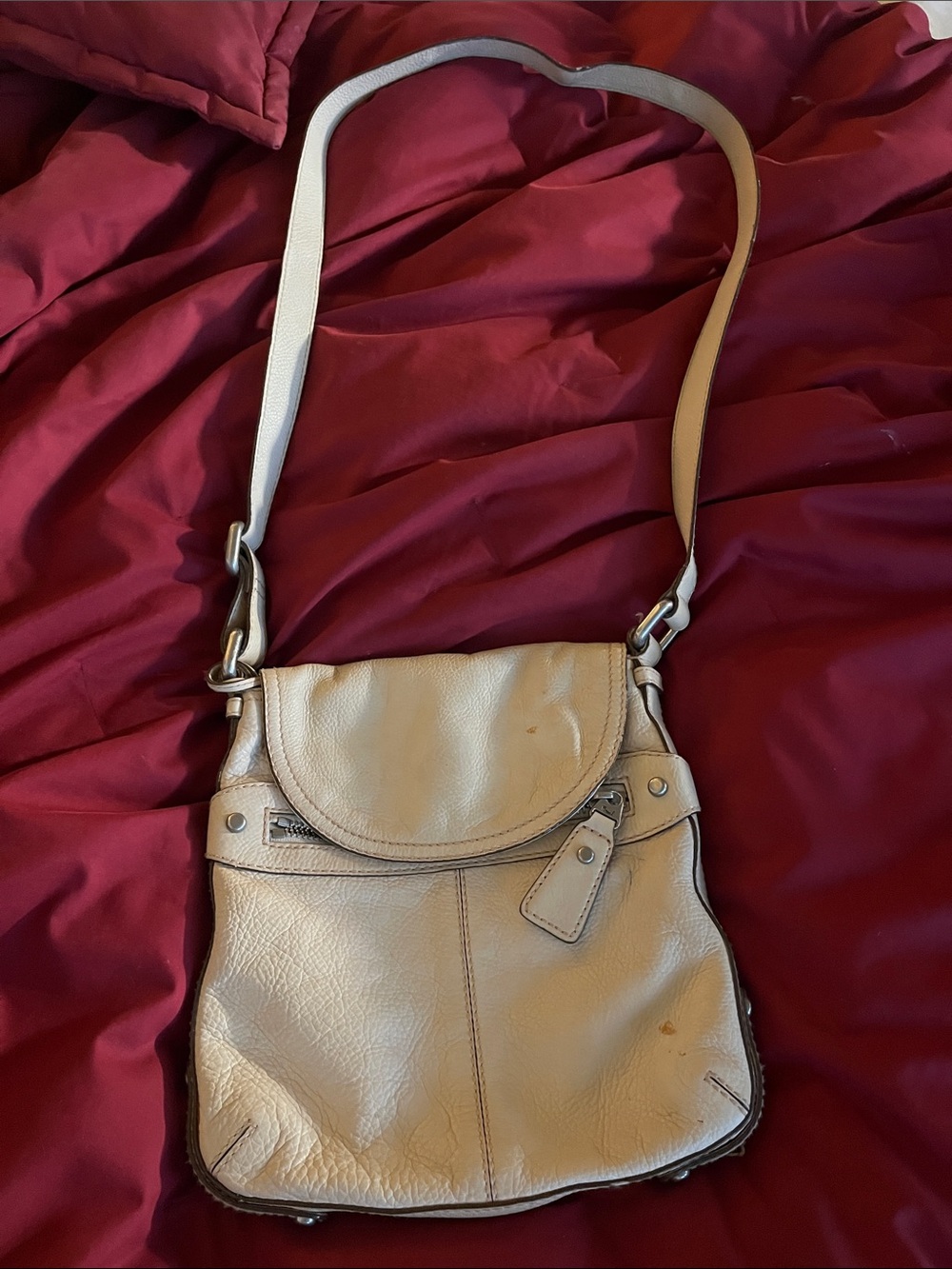 Beige Leather Fossil Crossbody Bag - Classic Women's Shoulder Bag